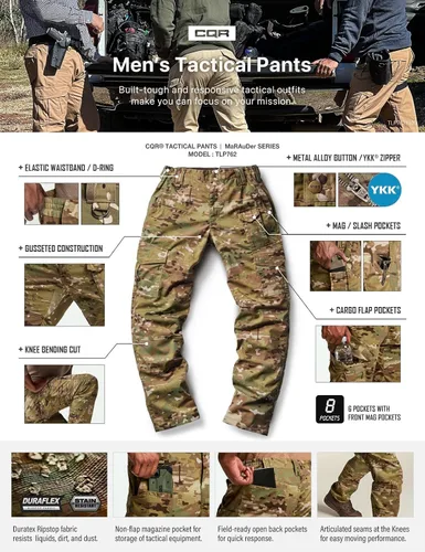 Vista 9 de CQR Men's Flex Ripstop Tactical Pants, Water Resistant Stretch Cargo Pants, Lightweight EDC Hiking Work Pants