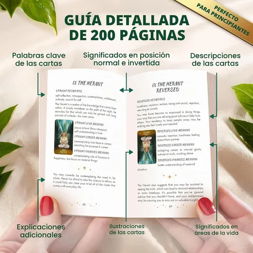 Vista 5 de Wyspell Cartas de tarot para principiantes - Baraja de tarot única de Wild Wild Reflections_green (bordes dorados)