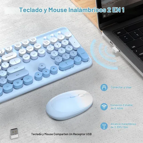 Vista 4 de Combo colorido de teclado y mouse inalámbricos (degradado azul)