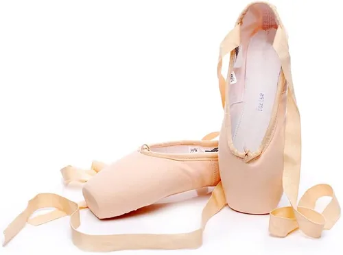 Vista 8 de Bininbox Niñas Zapatillas de Ballet de Lona Profesionales de Punta de Satén Negro