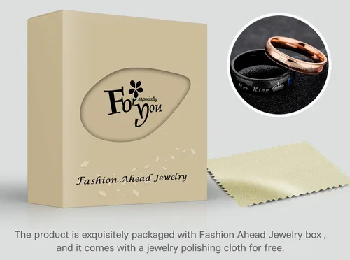 Vista 2 de Fashion Ahead Juego de 2 anillos a juego para parejas, para su reina y su rey, anillos de promesa de acero inoxidable, banda de compromiso
