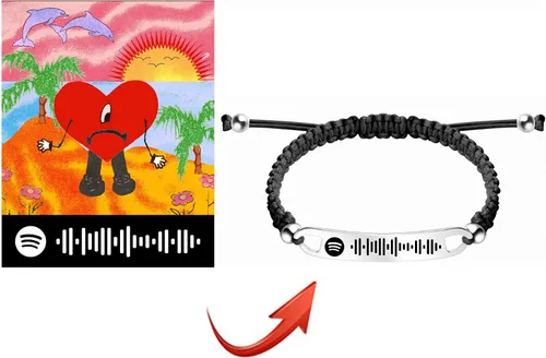 Vista 2 de Pulsera personalizada con código Spotify Song Un Coco de Singer Bad Bunny con grabado personalizado puede escanear música cuerda de código de música