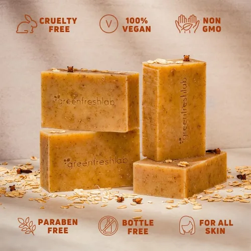 Vista 9 de Jabón exfoliante Clove & Cinnamon para hombres o mujeres con avena orgánica, aceites orgánicos, veganos, totalmente naturales, veganos y sin