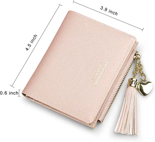 Vista 5 de Billetera pequeña para mujer, linda, adolescente, niñas, simple, plegable, delgada, compacta, carteras para mujer, A-Rosa, Minimalista
