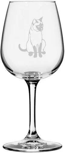 Vista 158 de Copa de vino de 12.75 onzas con temática de gato abisinio grabada para todo uso
