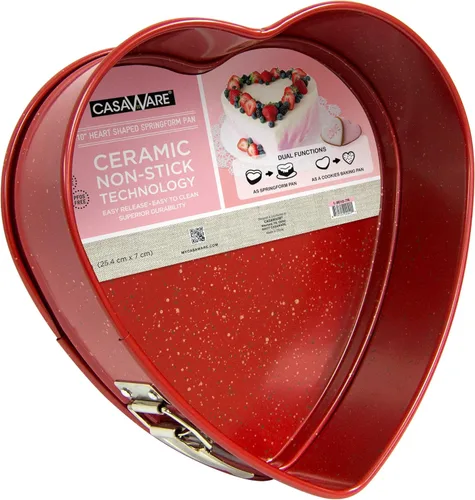 Vista 2 de casaWare Heart Springform - Sartén de 10 pulgadas, revestimiento de cerámica, antiadherente, granito rojo
