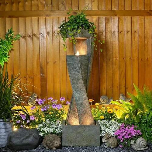 Vista 13 de Bumilgar Fuente de Agua para Patio de 53" de Alto - Las 4 Tinajas Decorativas Modernas en Cascada, Fuentes de Jardín y Cascadas con Luces Cálidas