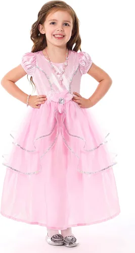 Vista 3 de Little Adventures Pink disfraz de vestido de princesa para niñas
