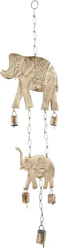 Vista 4 de Deco 79 Carillón de viento de elefante de metal con campanas, 10 x 2 x 28 pulgadas, latón