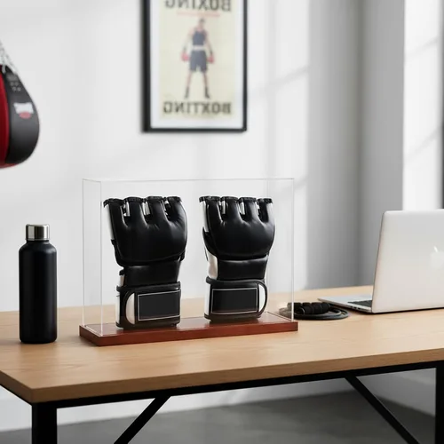 Vista 6 de MMA - Vitrina de guantes - Sin montaje - Escaparate de acrílico transparente con base de madera, caja de recuerdos y coleccionables con protección