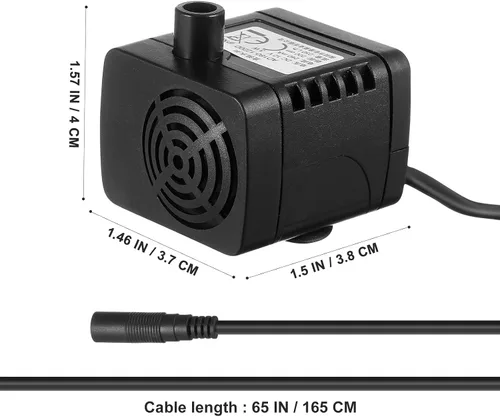 Vista 2 de TEHAUX Mini bomba sumergible de 12 V, 380 L/H, bomba de agua ultra silenciosa, bomba de agua portátil para acuario, pecera, estanque, fuente