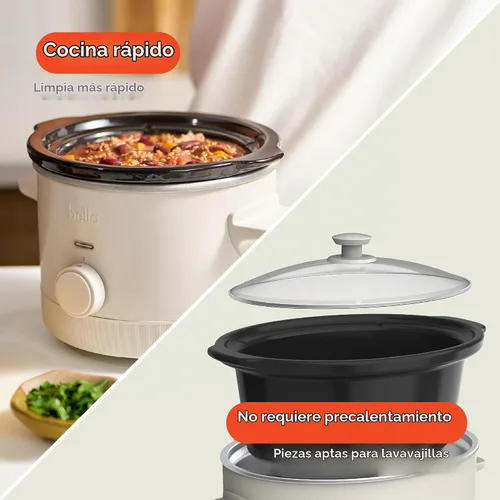 Vista 4 de BELLA Olla de cocción lenta de 1.5 cuartos de galón + olla de cocción lenta programable de 6 cuartos de galón, revestimiento antiadherente