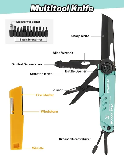Vista 6 de VIPERADE VAK4 Multiherramienta de bolsillo para hombres, multifuncional 21 en 1 con funda, para camping al aire libre, supervivencia y uso diario