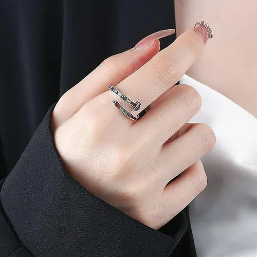 Vista 16 de Anillo de plata 925, anillos de plata ajustables para mujer, anillos de pulgar abiertos, anillos de circonio, anillos ajustables, anillos abiertos