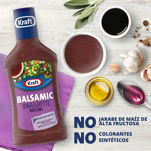 Vista 5 de Kraft Aderezo para ensalada de vinagreta balsámica (botella de 16 fl oz) Sin jarabe de maíz de alta fructosa ni tintes artificiales, 70 calorías