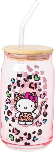 Vista 18 de Silver Buffalo Sanrio - Vaso de vidrio con tapa de bambú y sorbete de vidrio de fotos de Badtz-Maru, 16 onzas