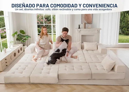 Vista 8 de MAXYOYO Sofá modular seccional, sofá plegable en forma de U con almohadas, sofá tumbona copetudo de 6 asientos sin huesos para sala de estar,