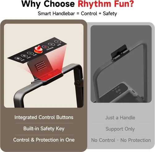 Vista 3 de RHYTHM FUN Cinta de correr con inclinación, almohadilla para caminar con barra de mango, almohadilla para caminar de 300 libras con aplicación
