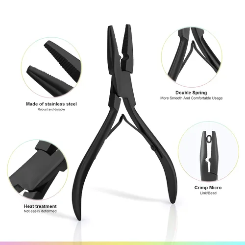Vista 4 de Kit de herramientas para extensiones de cabello EHDIS de acero inoxidable, juego de alicates para micro enlaces de cuentas de cabello y removedor