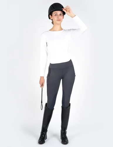 Vista 3 de FitsT4 Sports Mallas de equitación para mujer con bolsillos con cremallera, parche en la rodilla, malla de enfriamiento, pantalones ecuestres
