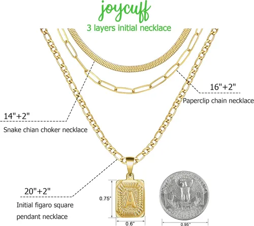 Vista 7 de Collares de oro con inicial de regalo para mujer, chapado en oro de 18 quilates, delicado collar de cadena de eslabones con clip, collares de oro