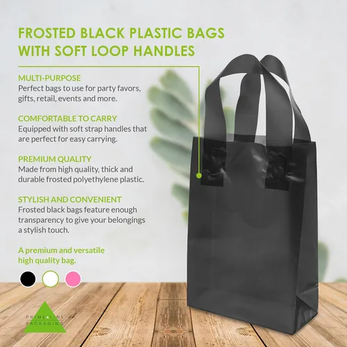 Vista 2 de Prime Line Packaging - Bolsas de plástico negras con asas, 6 x 3 x 9