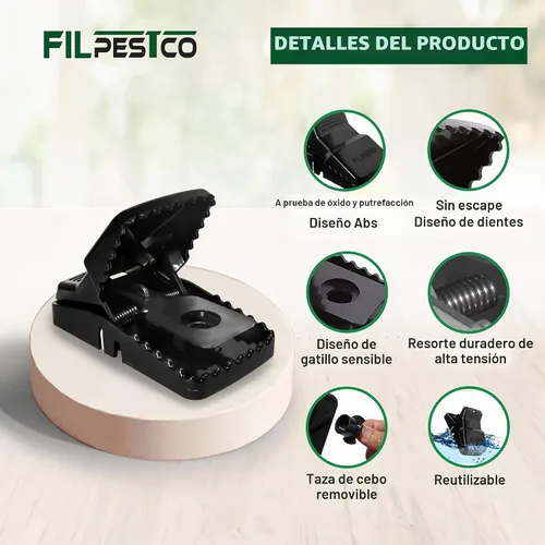 Vista 2 de Juego de 6 trampas de resorte para ratas extra grandes de grado profesional, trampa para ratones, trampa reutilizable, resistente para control