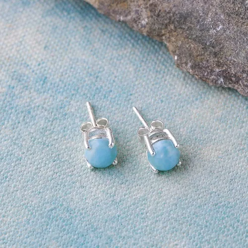 Vista 4 de YoTreasure Pendientes redondos de plata de ley 925 de Larimar de 0236in