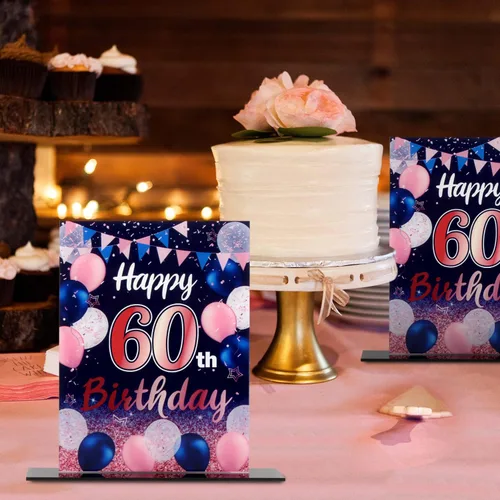 Vista 289 de LINGTEER Decoraciones de feliz cumpleaños número 11, 2 piezas de soporte de acrílico con impresión de pie rosa y azul, tablero de telón de fondo