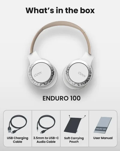 Vista 7 de Cleer Audio Enduro 100 Auriculares inalámbricos Bluetooth sobre la oreja, hasta 100 horas de duración de la batería, micrófono integrado, sonido