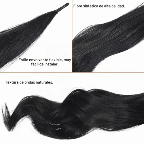 Vista 3 de Chicmoi Extensión de Cola de Caballo Negra de 32 Pulgadas Flexible, Envolvente, Extensiones de Cabello Ondulado Largo para Mujeres y Niñas, Cabello