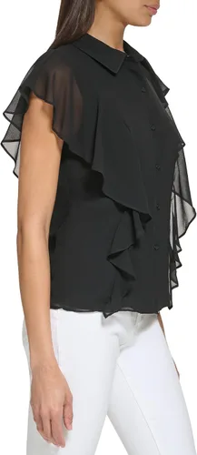 Vista 3 de Calvin Klein Women's Sleeveless Ruffle Front Blouse (Plus Size)