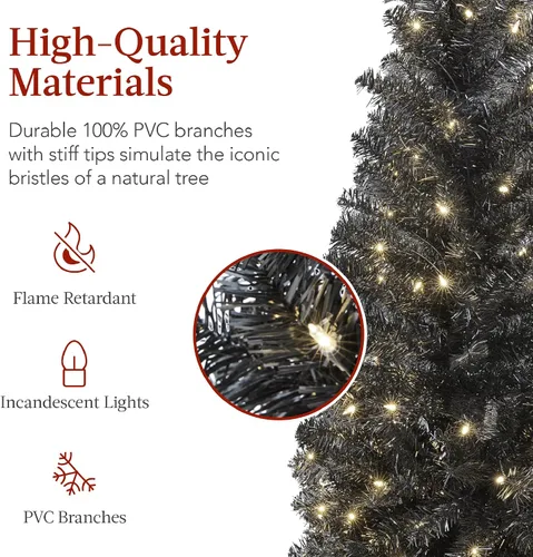 Vista 3 de Best Choice Products - Árbol de Navidad artificial, de 4.5 pies, preiluminado, negro, árbol delgado para el hogar, oficina, decoración de fiesta