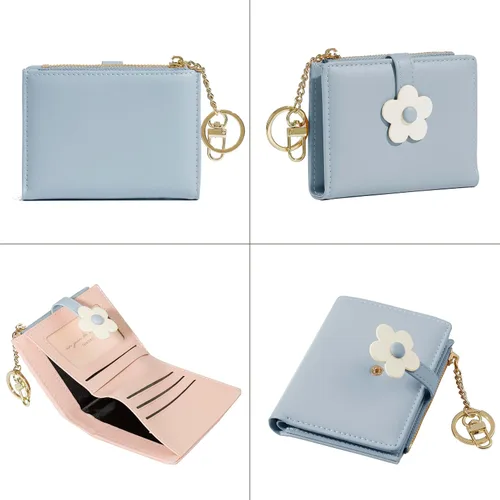 Vista 3 de Sunwel Fashion Pequeña y bonita cartera de tres pliegues delgada cartera con ventana de identificaciónfoto tarjetero con hebilla de patrón de flores