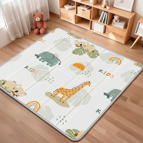 Vista 10 de Alfombra de Juego Plegable para Bebé, PIGLOG 50X50 Alfombra de Pañal Impermeable para Bebés y Niños Pequeños, Alfombra de Espuma Segura para Tiempo