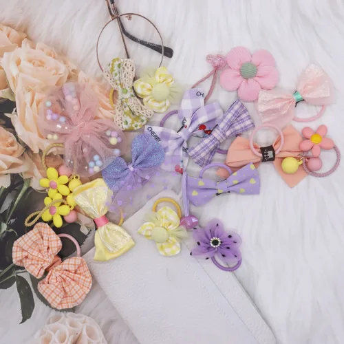 Vista 2 de FZBNSRKO 44 lazos para el pelo con flores coloridas, lazos para el pelo hechos a mano, lindos lazos para el pelo de niñas/lazos elásticos coloridos
