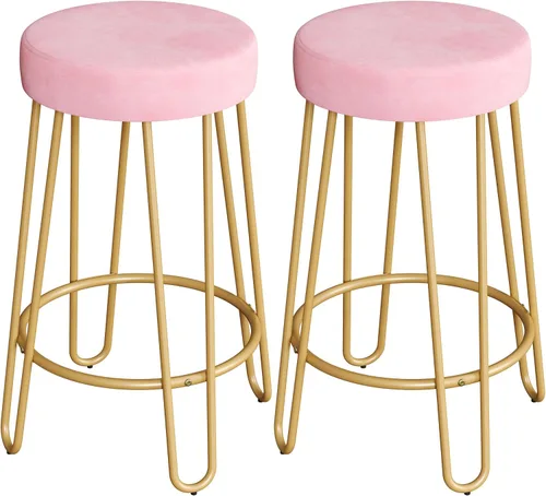 Vista 14 de Yaheetech - Juego de 2 taburetes de bar, taburetes de terciopelo con patas de metal dorado, color negro Counter Height Bar Stools with Foam Seats