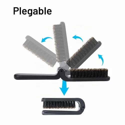 Vista 2 de 2 piezas de cepillo plegable de viaje con cerdas de jabalí, bolsillo plegable, rango antiestático, mini herramienta de peinado para barba y cabello