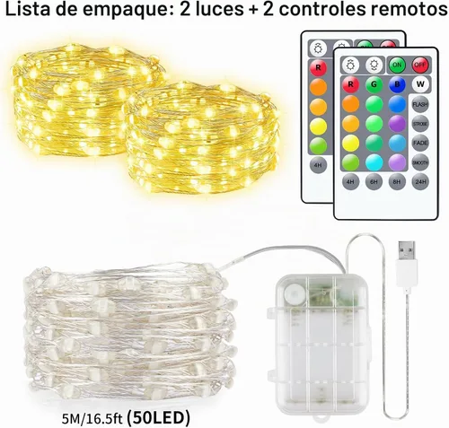 Vista 6 de StarryEver Guirnalda de 100 luces LED de 33 pies, funciona con pilas, paquete de 2 cadenas de luces de 16.5 pies que cambian de color con Varios