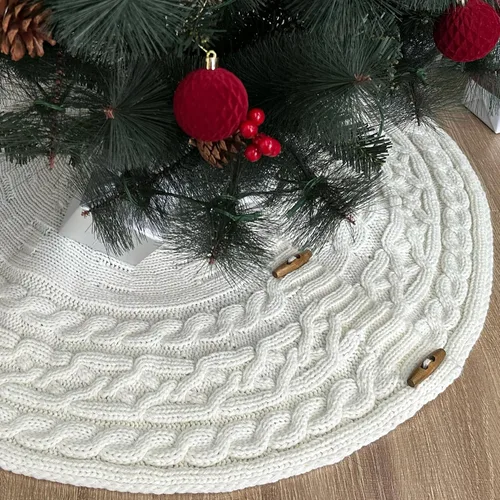 Vista 12 de 36-Inch Cable Sweater Knit Christmas Tree Skirt with Wooden Toggles, Burgundy