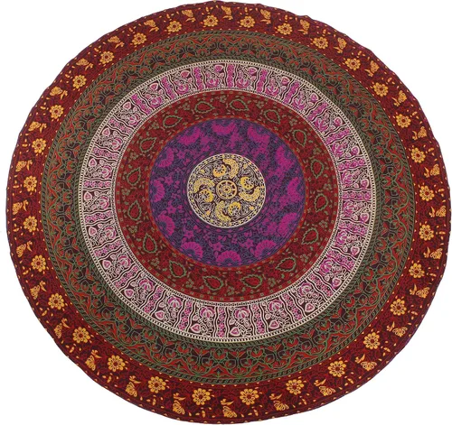 Vista 3 de RAJRANG - Tapiz redondo pequeño, diseño de mandala de chakras, bohemio, hippie, manta de playa de algodón puro para picnic y campamento, multicolor