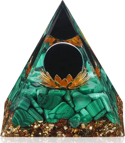 Vista 10 de Hopeseed Pirámide de cristal de orgón para energía positiva, flor de la vida, cristales curativos de amatista de orgonita pirámide para reducir