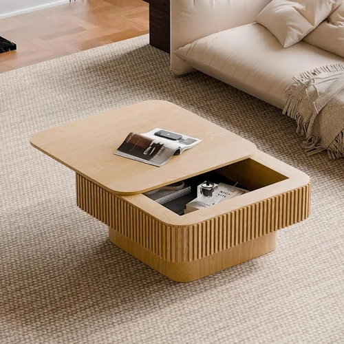 Vista 13 de Mesa de Centro con Tapa Elevable Mesas de Centro Cuadradas para Muebles de Sala de Estar Acanalada Pequeña con Gran Centro de Almacenamiento Oculto