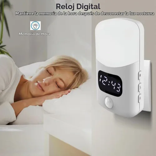 Vista 2 de LUXON Luz nocturna con sensor de movimiento con reloj despertador digital
