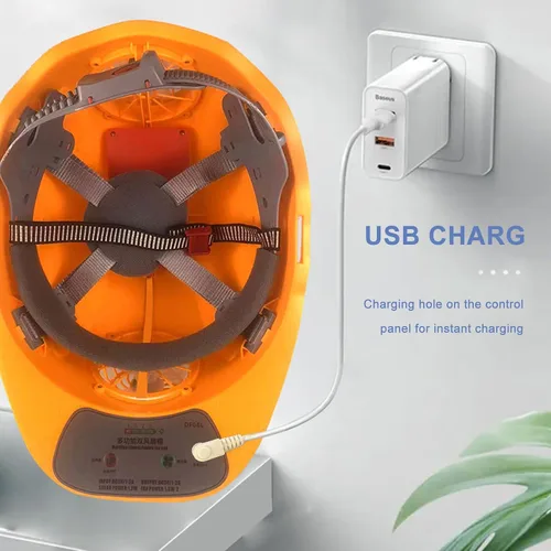 Vista 4 de Casco de construcción para hombre con ventilador solar y luz, casco de trabajo impermeable para construcción y mejoras del hogar, salida USB