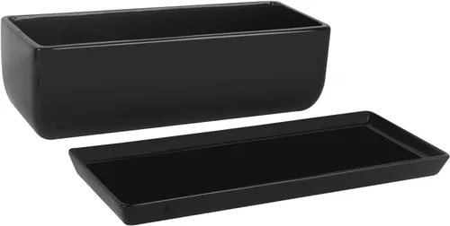 Vista 3 de Vencer Maceta rectangular moderna minimalista de cerámica para suculentas de 14 pulgadas, caja con ventana con platillo, soporte de escritorio