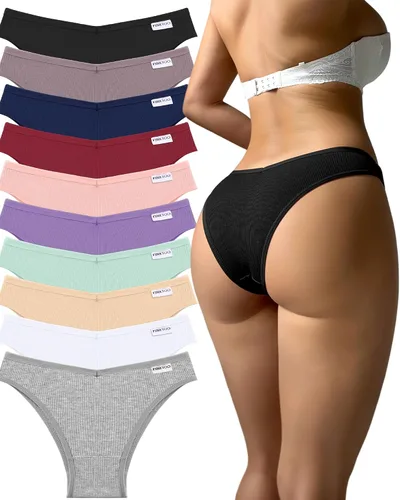 Vista 15 de FINETOO Ropa interior de algodón para mujer, sexy, elástica, de tiro bajo, hipster, suave, con cintura en V Negro