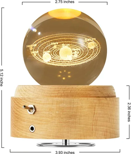 Vista 5 de Caja de música LED con forma de bola de cristal con sistema solar, el mejor regalo de decoración para padre, papá, marido, hombres, novio, novia