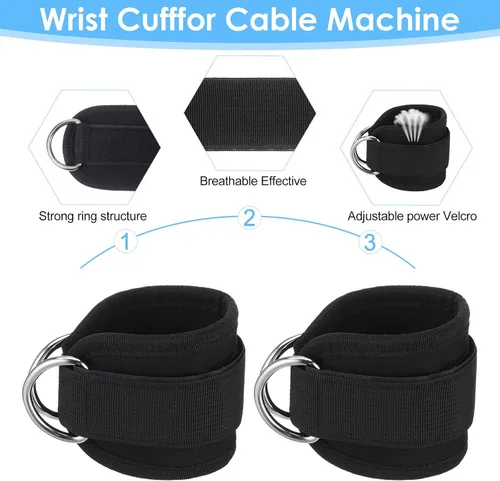 Vista 4 de 2 correas de levantamiento de pesas con anillo D, muñequeras ajustables para gimnasio, soporte de muñeca acolchado, accesorios para máquina