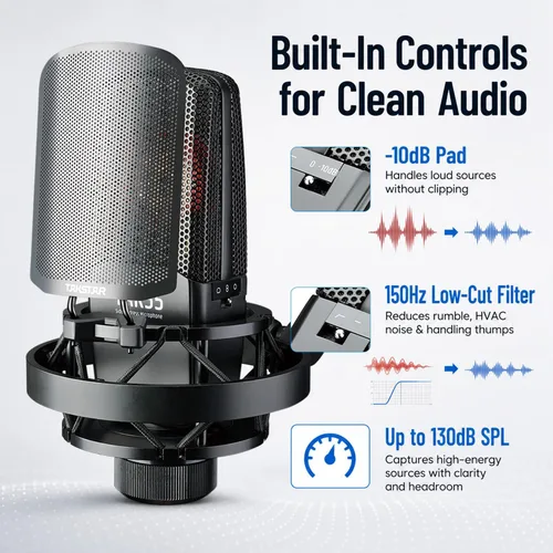 Vista 4 de TAKSTAR TAK55 XLR Micrófono de condensador con diafragma grande de 1.339 in